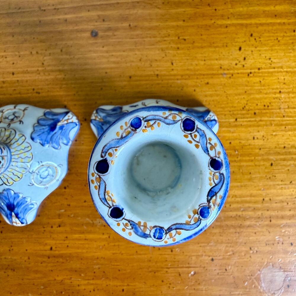 Vintage Delft Style Candlesticks Pair Blue White Hand Painted Dutch Farmhouse - Picture 5 of 9